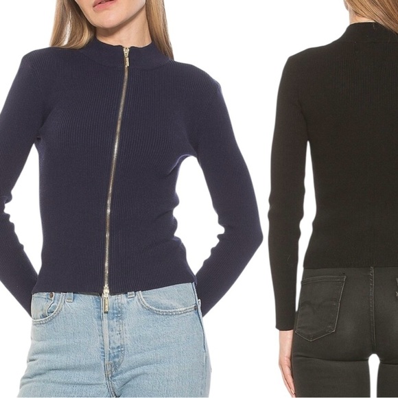 Alexia Admor Samantha Ribbed Double Zip Mock Neck Brown Classic Sweater Sz M - Picture 12 of 12